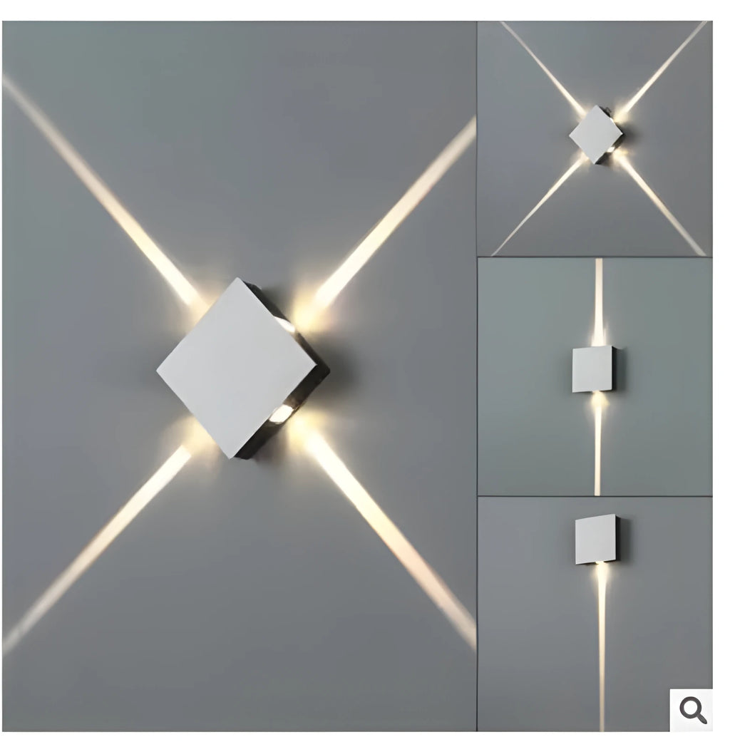 Modern square and round aluminium LED wall light with iron shade in warm white or white.