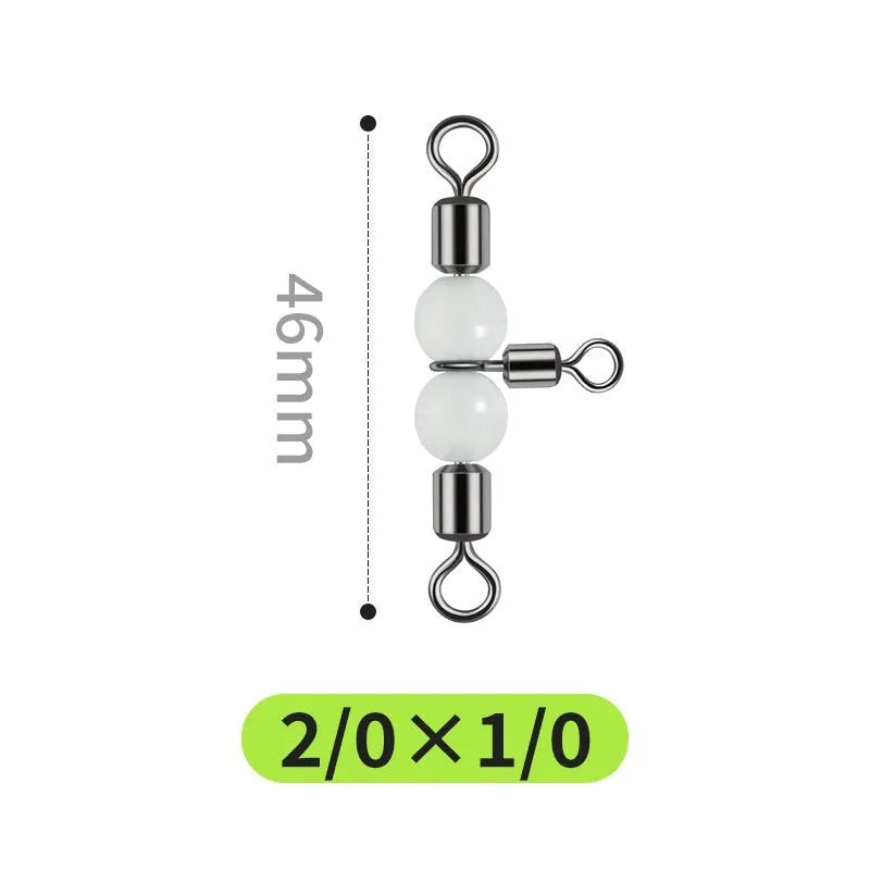 Copper luminous three-fork swivel fishing beads with eight-ring T-type balance construction
