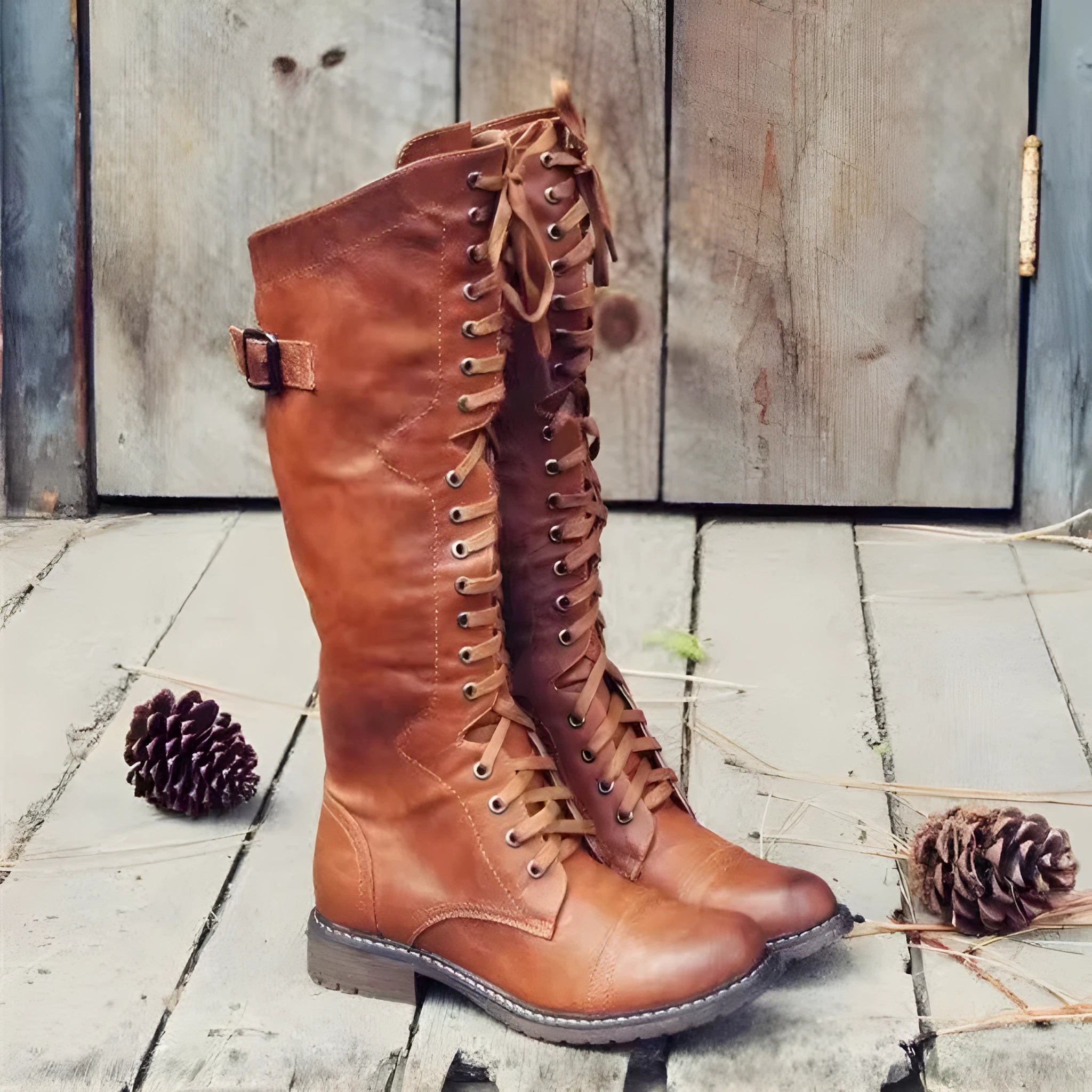 Women's black casual high leg boots with a chunky low heel and round toe