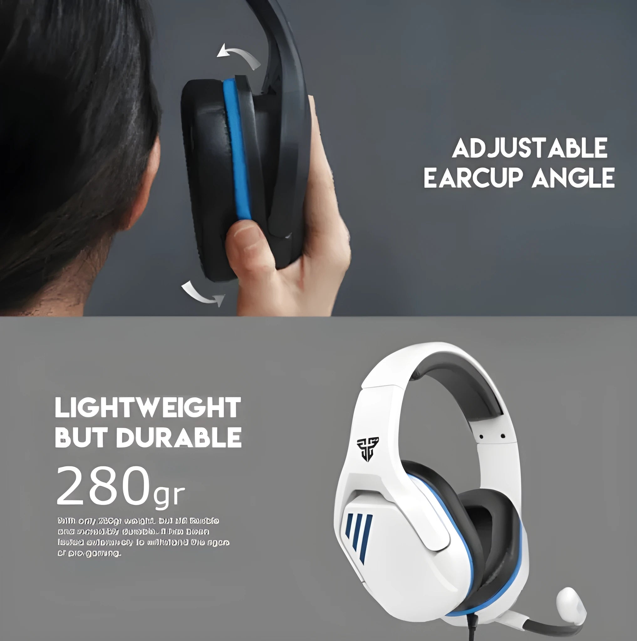 MH86 black and white esports gaming headset with microphone and 2m cable