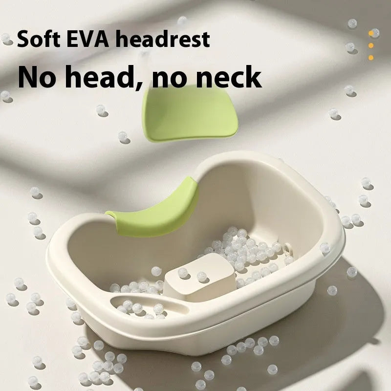 Home shampoo basin with neck pillow and water pump for use while lying down in bed