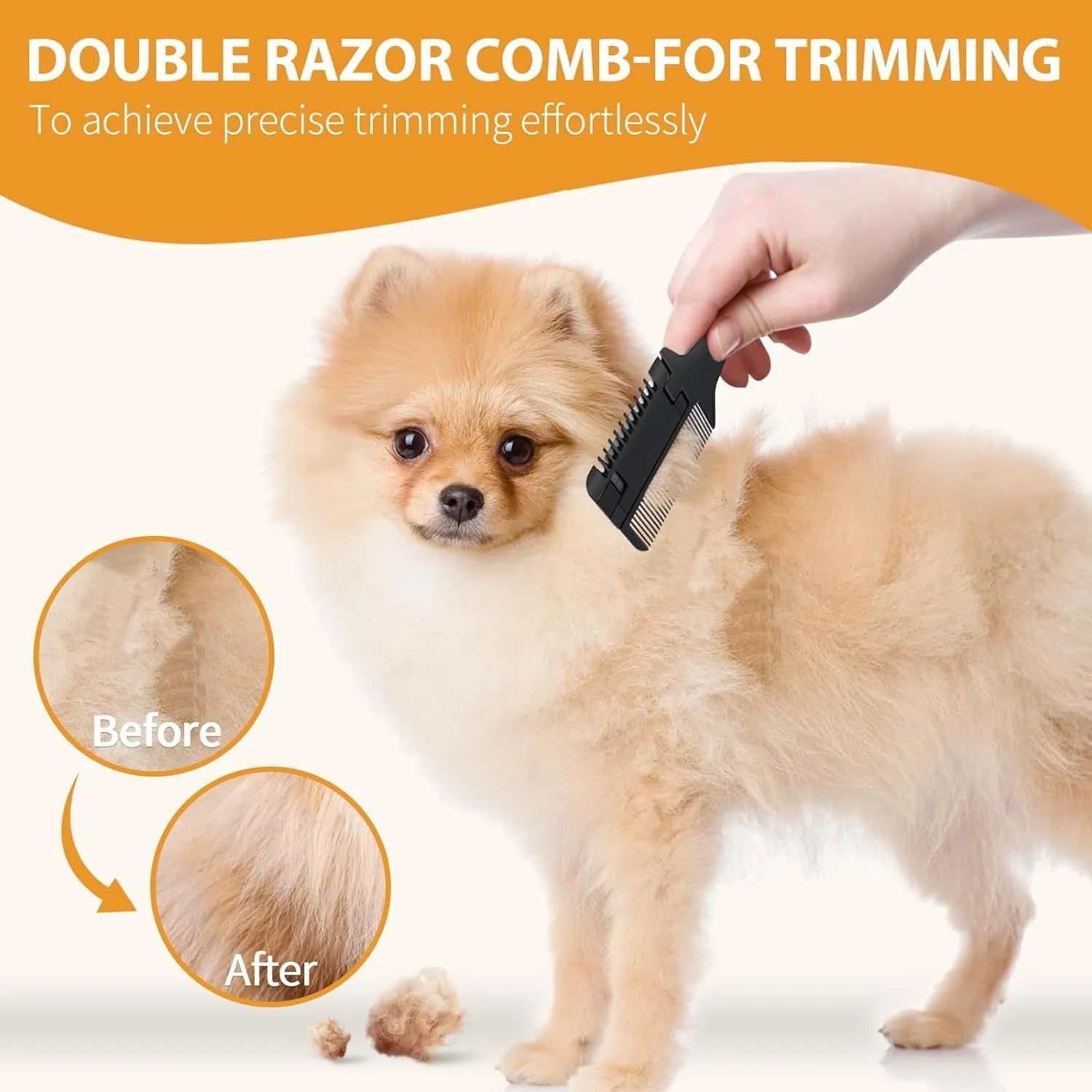 Silver aluminium pet razor comb with comb teeth and trimming blade for dog and cat grooming