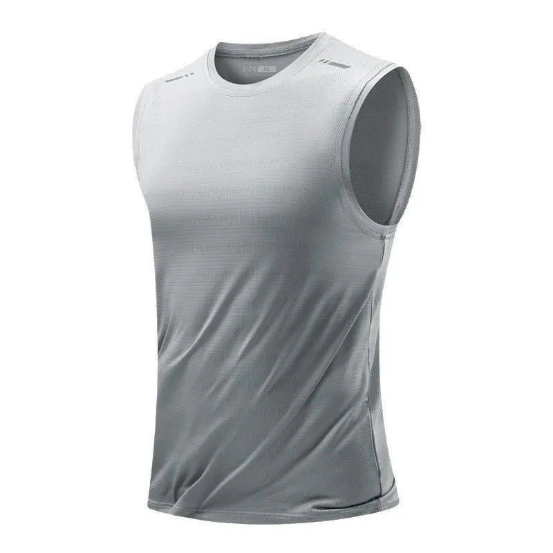 Men's loose sleeveless waistcoat in a solid colour, showcasing straight hem and casual fit.