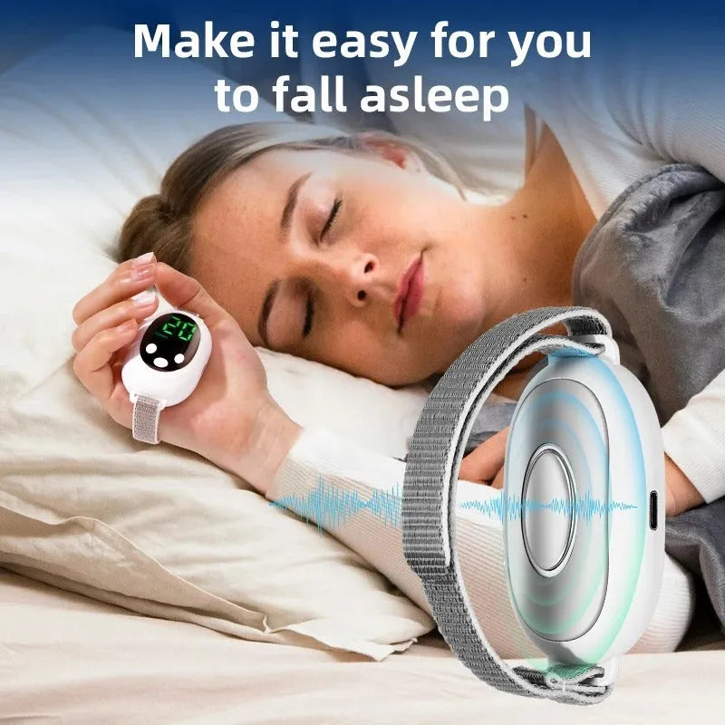 White sleep aid instrument with handheld remote control showing 20 intensity levels