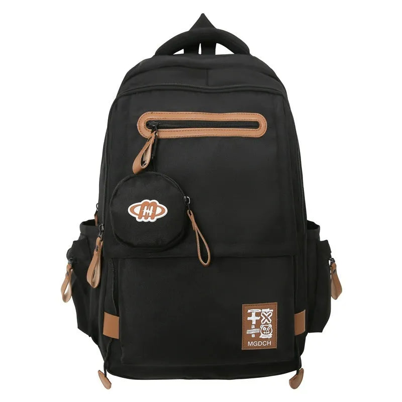 Large-capacity nylon backpack for middle school students with curved shoulder straps in multiple colour options