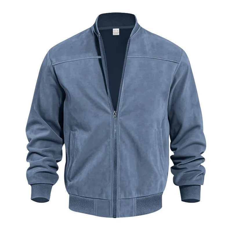 Men's casual plus size suede jacket with zip closure in army green colour