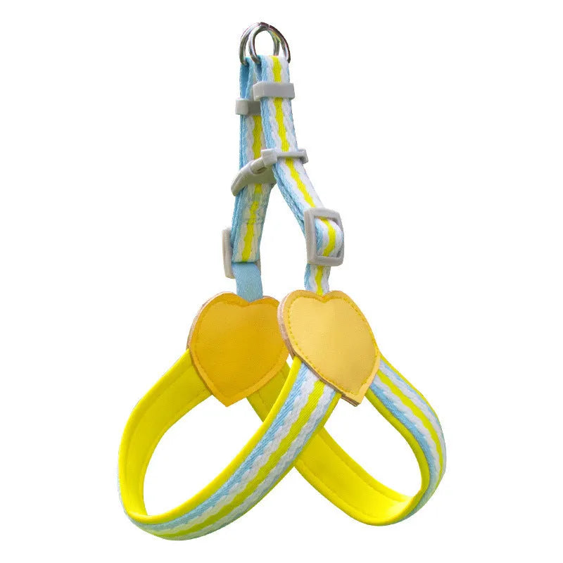Nylon dog walking chest strap vest with integrated hand-holding rope in emerald green, shown on a medium-sized dog.