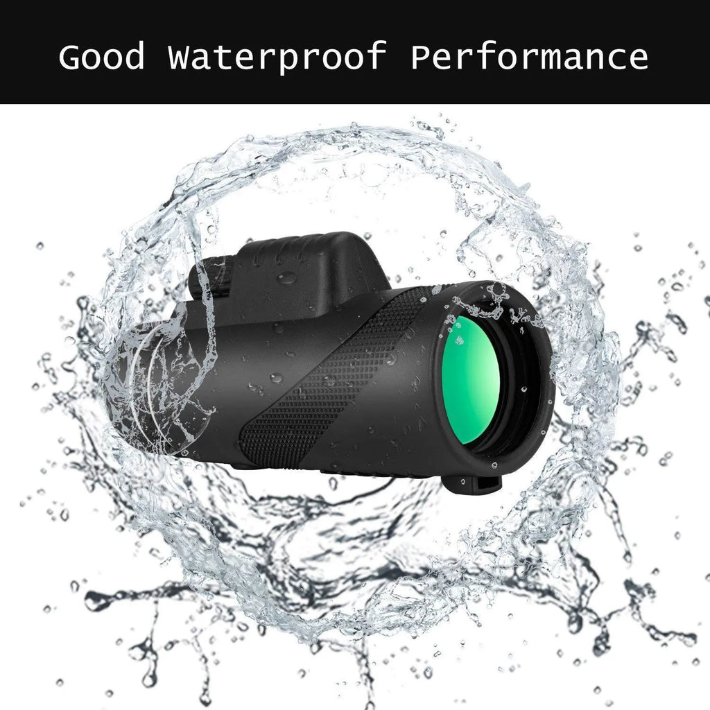 Black 40x60 HD monocular telescope with fully coated lenses and waterproof construction