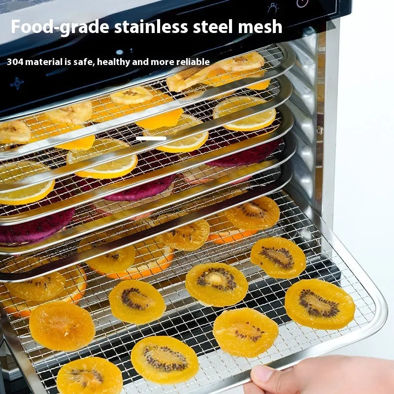 Stainless steel food dehydrator with visual skylight lid, shown with 6 stacking trays.