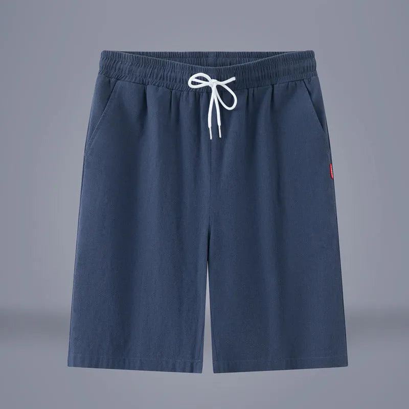 Casual cropped trousers in cotton-linen fabric with a drawstring waist, shown in a solid colour.