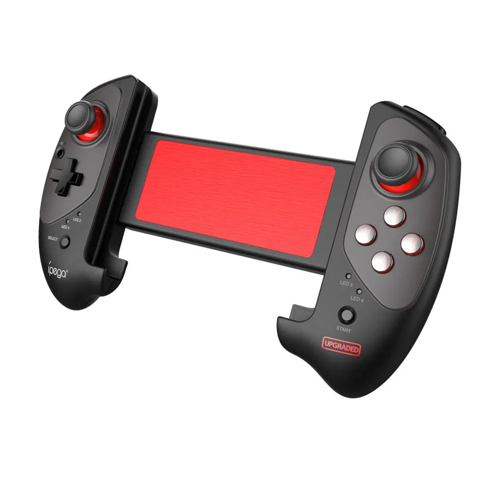 Red telescopic gamepad with Bluetooth connectivity for Android, iOS, and PC gaming