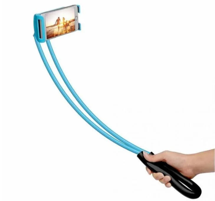 White universal smartphone holder showing 360-degree rotation on a desk.