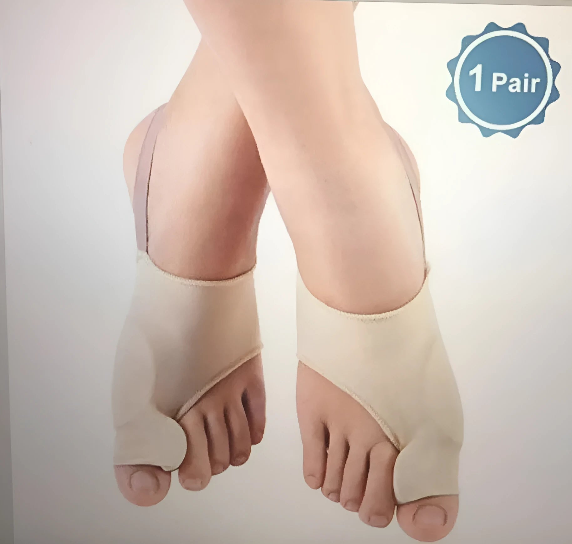Corrective bunion sock with grey gel pad and silicone toe separator on a stretch fabric base.