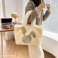 Plush tote bag with rabbit ears in solid colour with large capacity shoulder strap