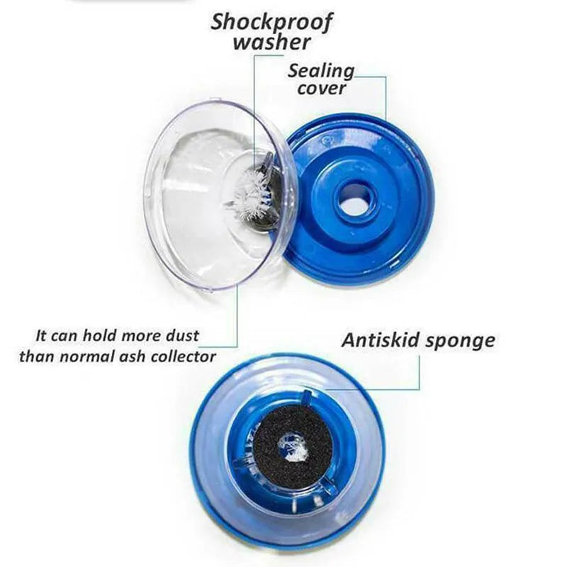 Blue electric drill dust cover accessory for collecting debris when drilling holes.