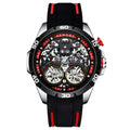 Automatic mechanical men's watch with luminous hands and hollow dial design in red or blue