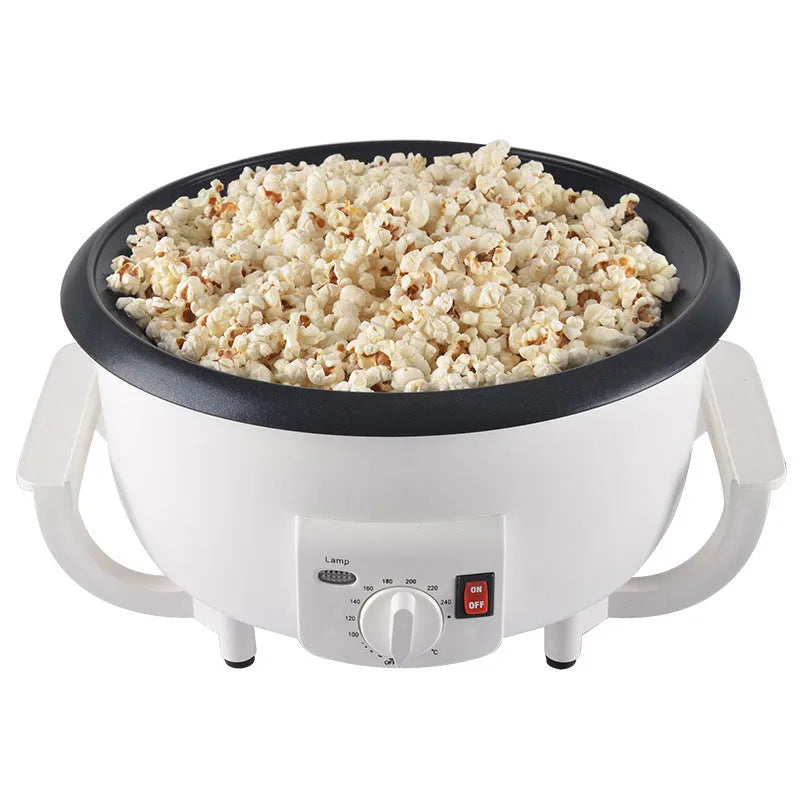 White oblate coffee bean roasting machine with 750g capacity and 225mm base