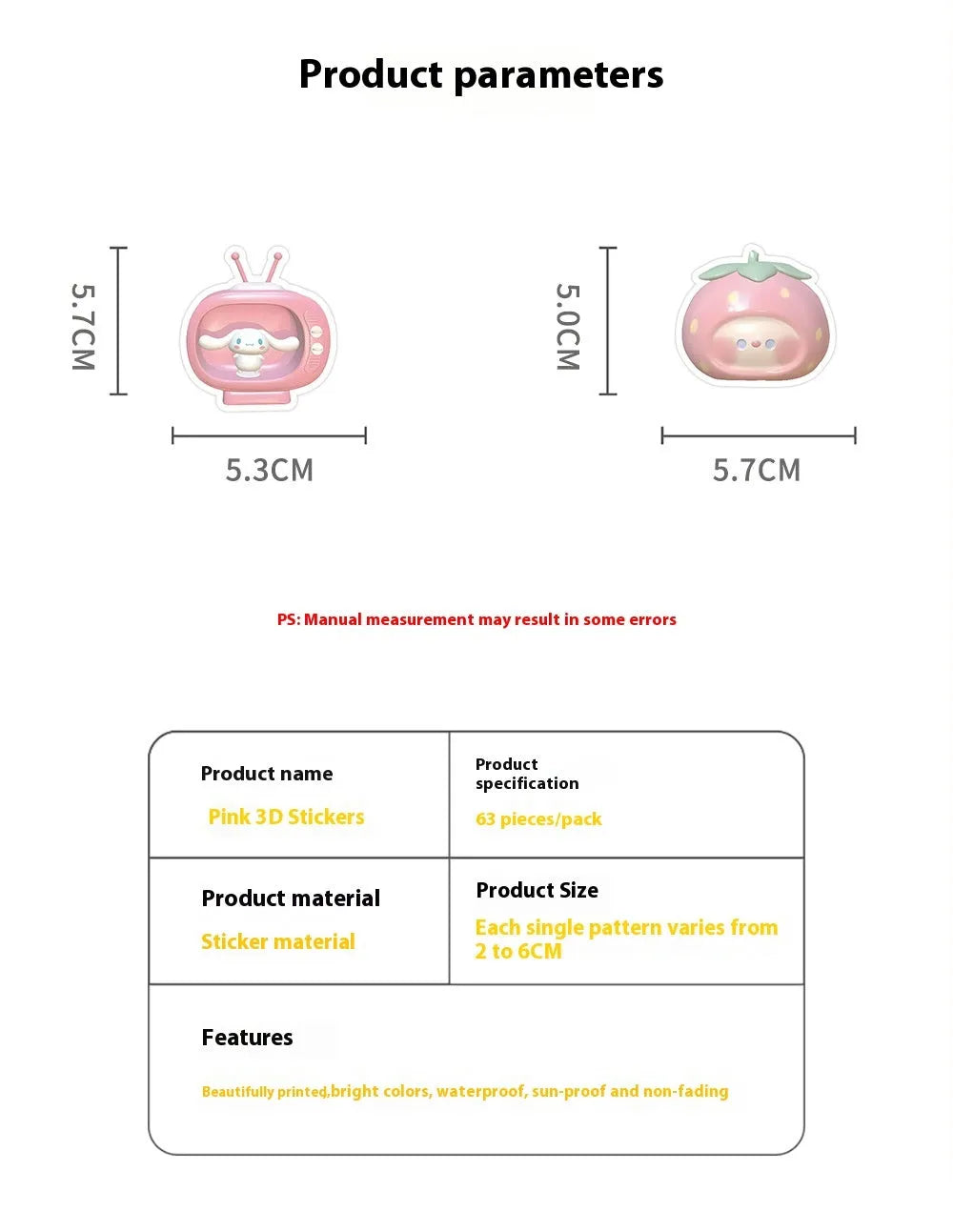 3D decorative stickers with pink girl heart patterns in light colours, showing Type A and Type B designs