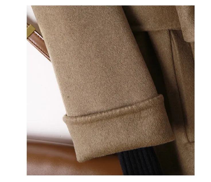 Long men's wool coat with suit collar in black and caramel colour options