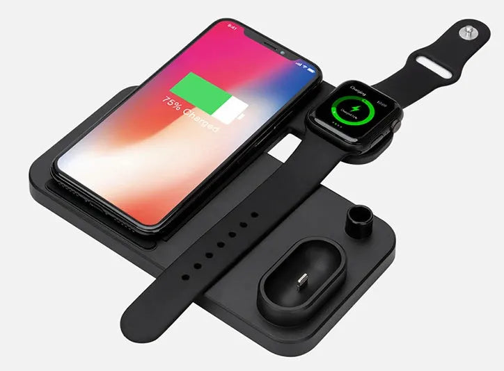 4-in-1 wireless charging station with adjustable stand for Apple Watch, iPhone, AirPods, and Apple Pencil