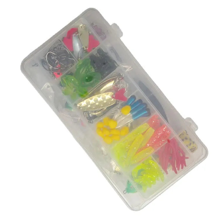 Hard Mino fishing lure set with 142 pieces including sequin lures and fishing pliers
