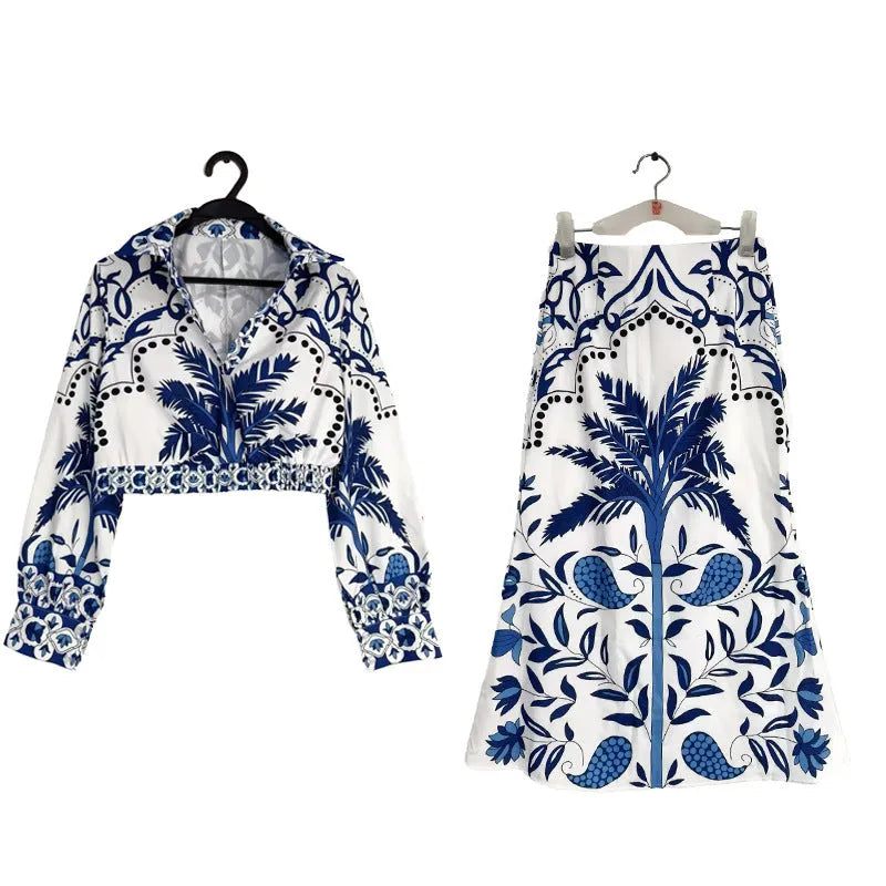 Women's long sleeve top and long skirt co-ord set in a solid picture colour.