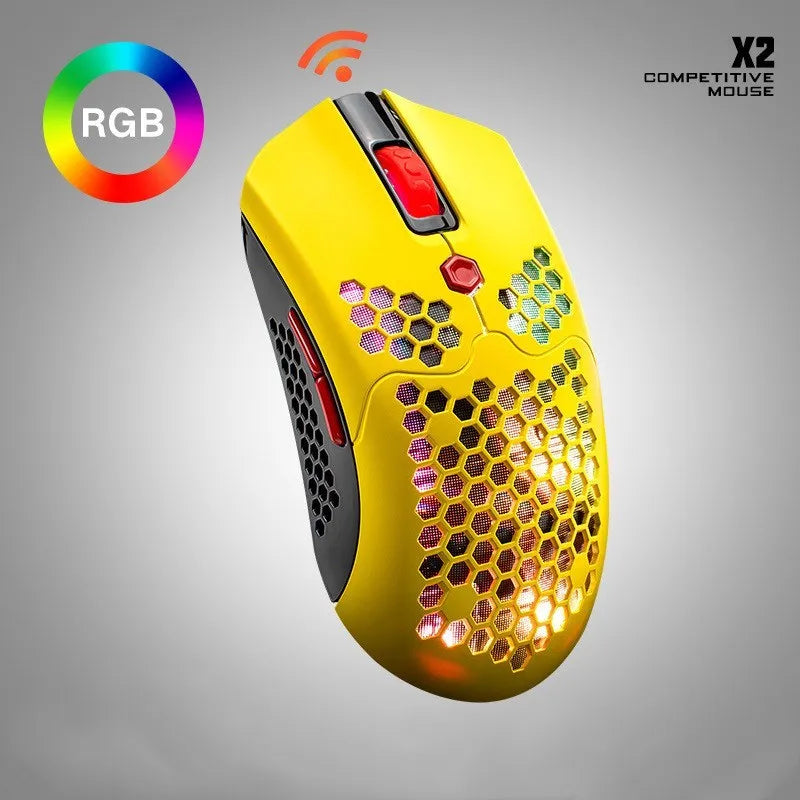 Free Wolf X2 wireless gaming mouse with RGB lighting in black, green, pink, white or yellow colour options