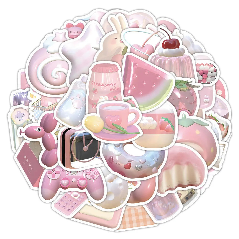 3D decorative stickers with pink girl heart patterns in light colours, showing Type A and Type B designs