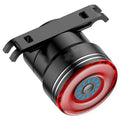 Black aluminium alloy USB charging smart brake sensing bicycle taillight with multiple flash modes.