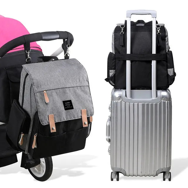 LAND Mommy large capacity diaper backpack in Oxford cloth with backpack straps and changing mat