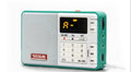 Tecsun Q3 digital audio player in multiple colours showing front controls and TF card slot