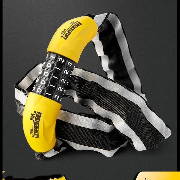 95cm anti hydraulic mountain bike chain lock in black or yellow with password or keychain options