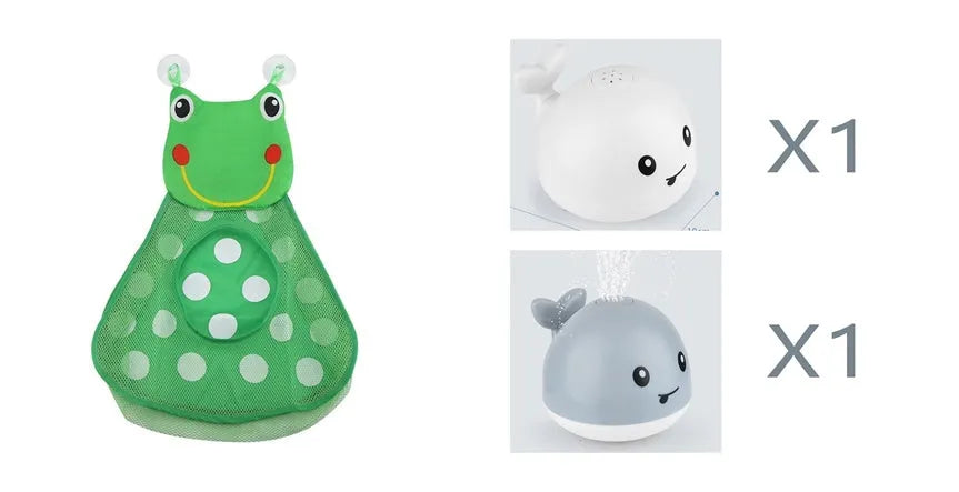 Electric whale bath toy spraying water with flashing LED lights in baby bath