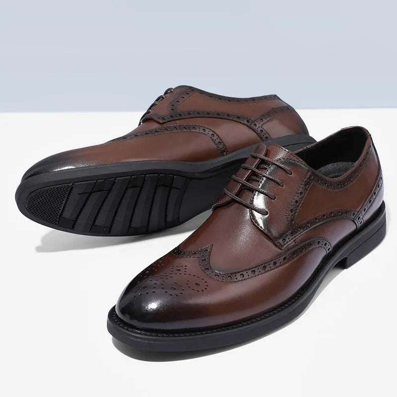 Men's black and brown brogue leather business shoes with PU upper in sizes 38-47