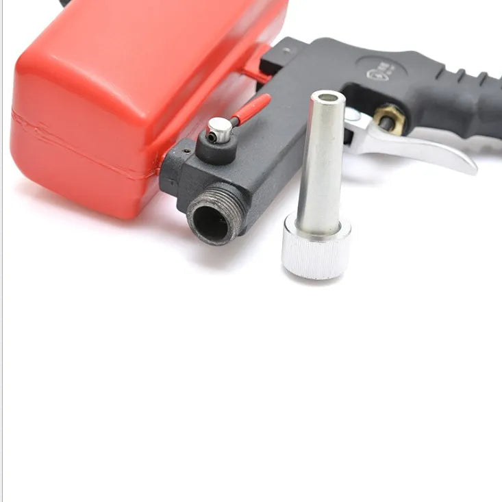 Portable pneumatic sandblasting gun with tank, shown in blue finish.