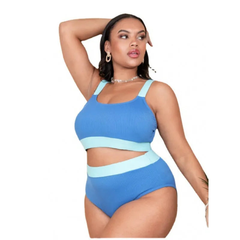 Women's high-waist polyester bikini bottom in solid colour with stitching detail