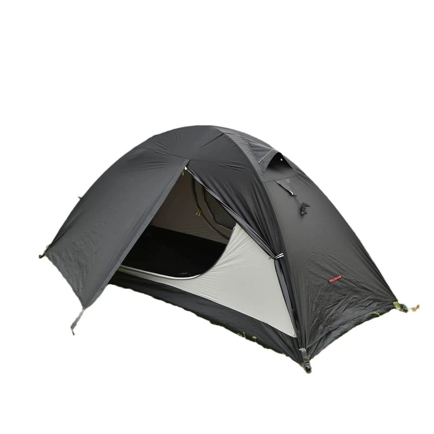 Single person camping tent with aluminium poles in red colour showing double-layer construction
