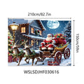 Red Christmas banner with Santa Claus and gift designs measuring 210cm wide by 150cm high