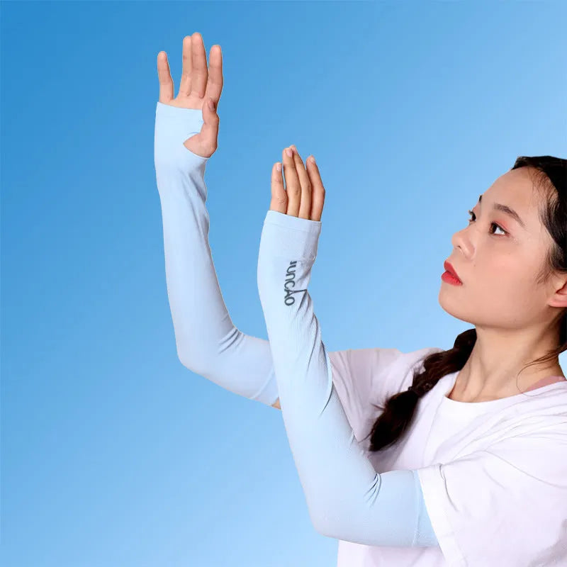 Open finger driving sun protection sleeves in white, pink, grey, black and blue colour options