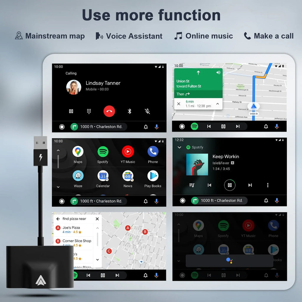 Original Car Wireless Android Auto Adaptor converting USB to wireless for Android phones in vehicles with CarPlay.