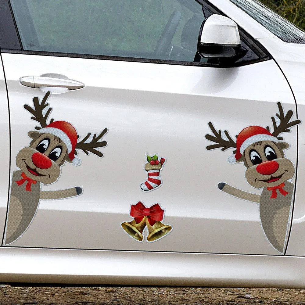 Christmas elk bell magnetic luminous reflective bumper sticker set on vehicle