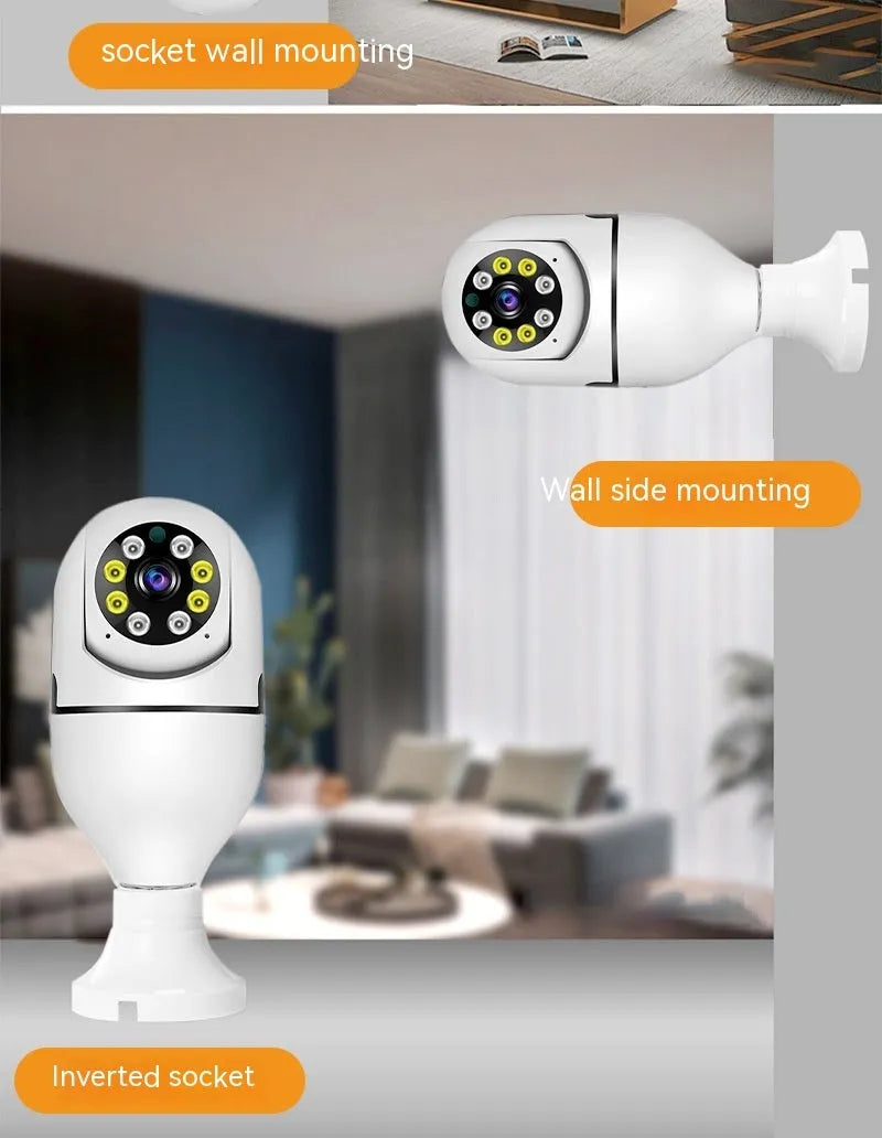 Wireless WiFi bulb security camera with plastic and metal housing measuring 5cm by 12cm