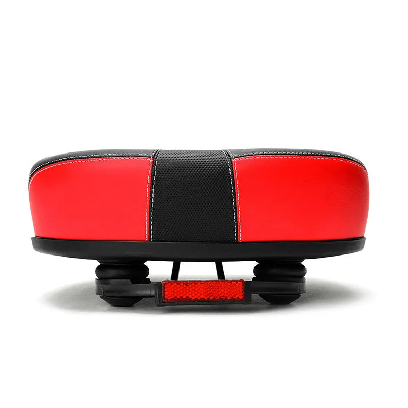 Large red bicycle saddle with shock absorber and PU stitching for mountain bikes