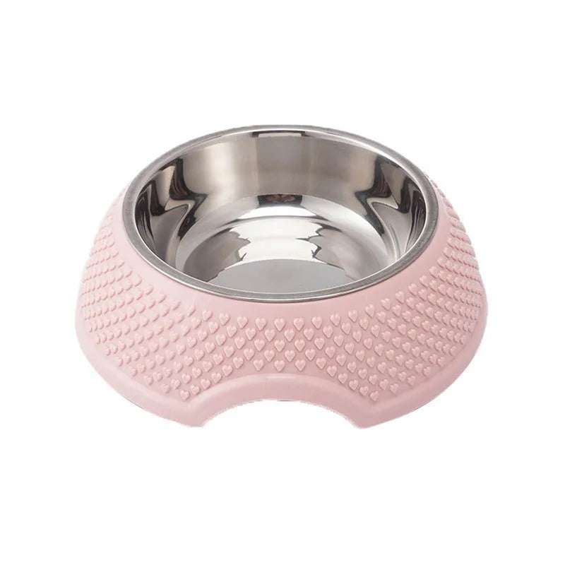 Stainless steel pet bowl with coloured non-slip base for cats and dogs