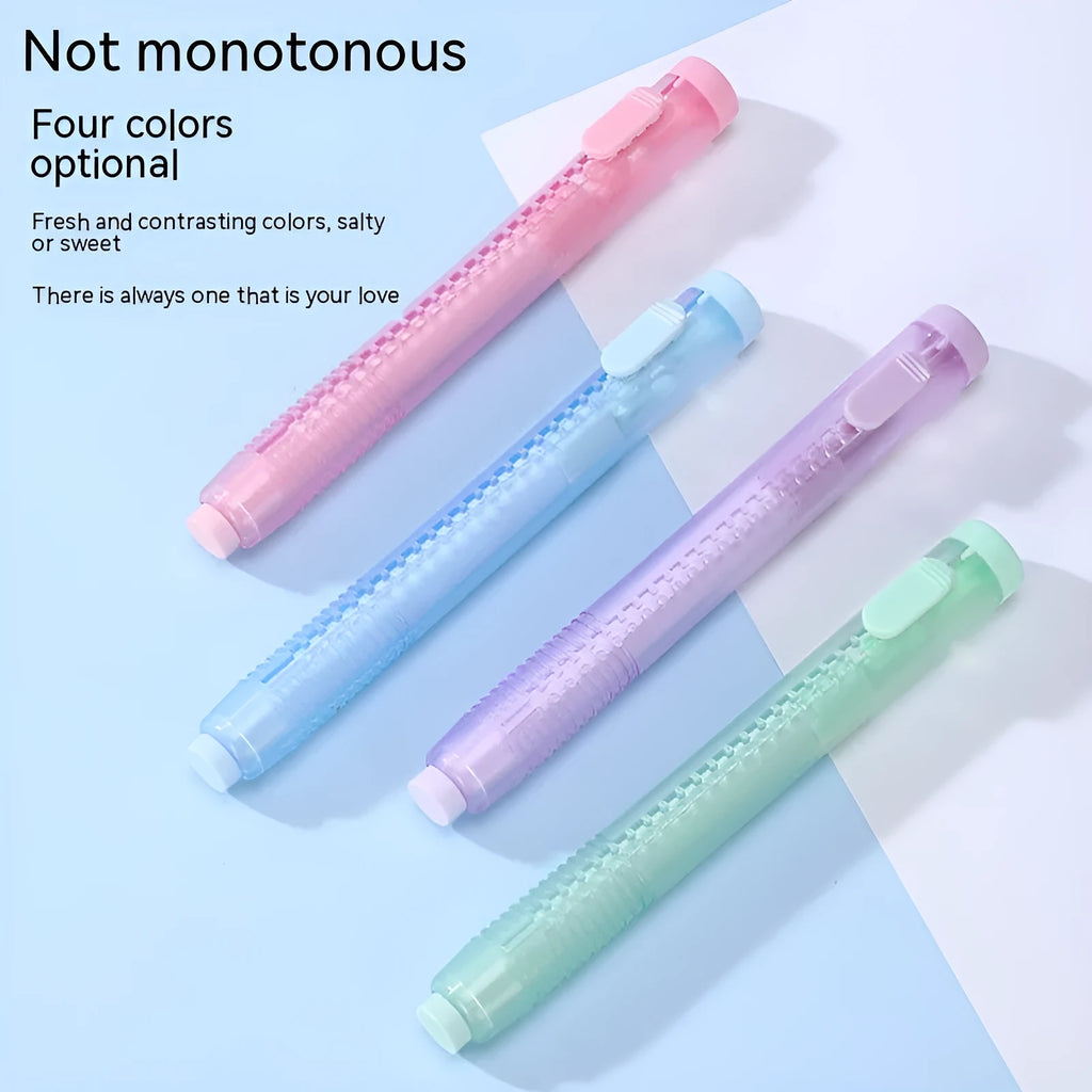 Push type automatic children's eraser in four colours with 12cm by 8cm PVC construction