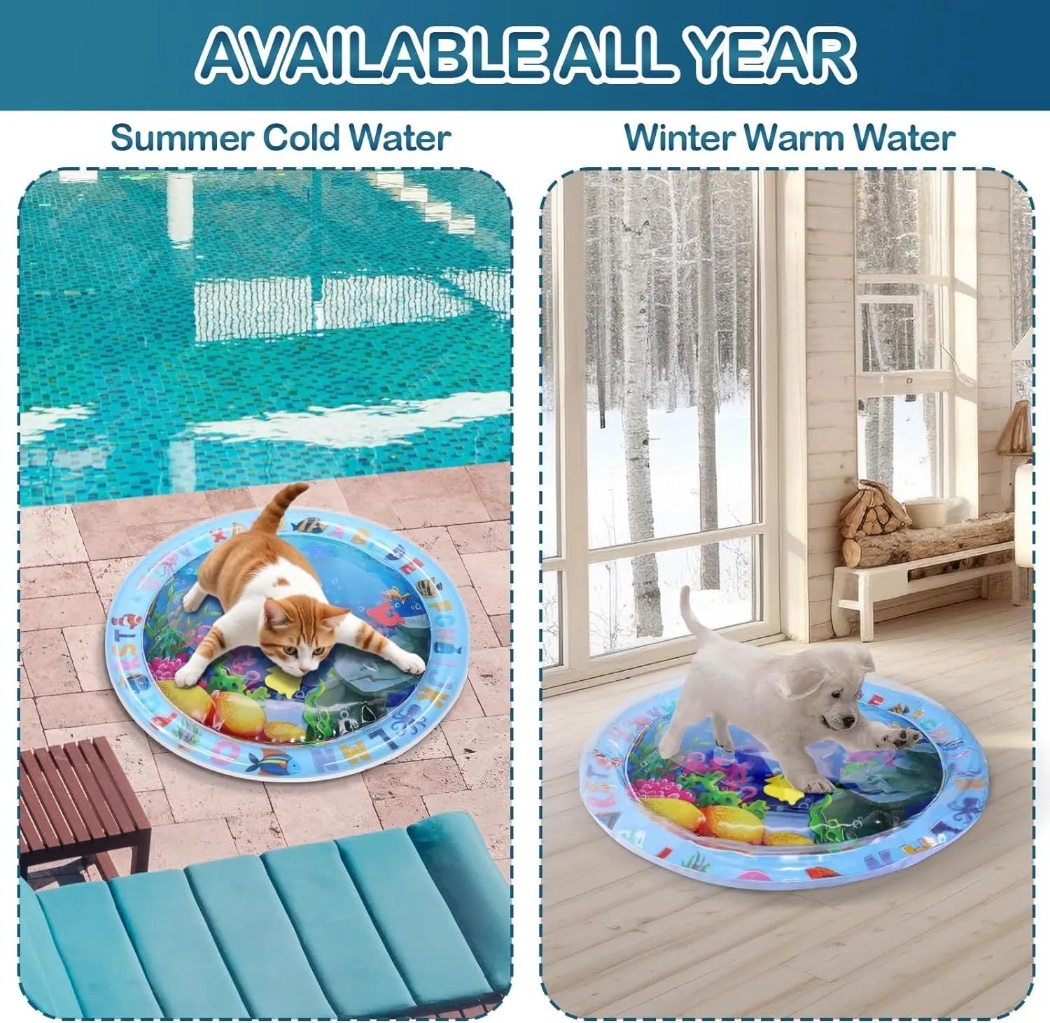 Thickened PVC water sensory playmat for cats with ocean fish theme and floating toys