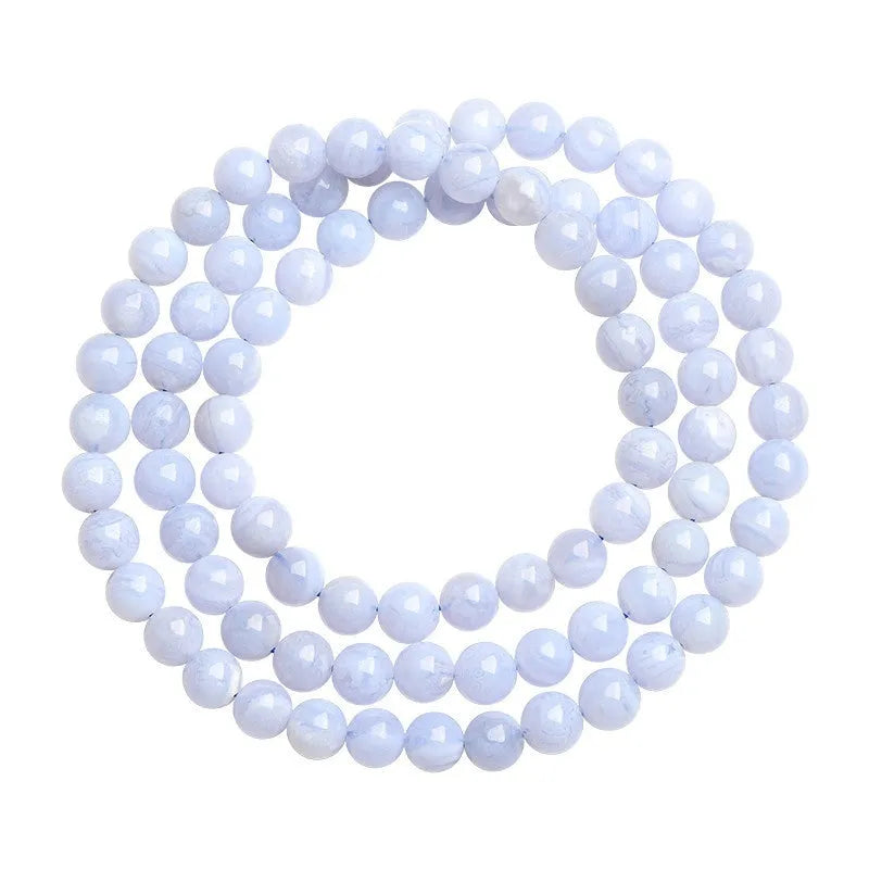 Natural blue agate bracelet with multi-circle patterns and Ruyi-style design elements