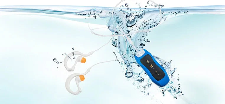 IPX68 waterproof Bluetooth MP3 sports headset in colours black, blue, green, orange, pink, white.