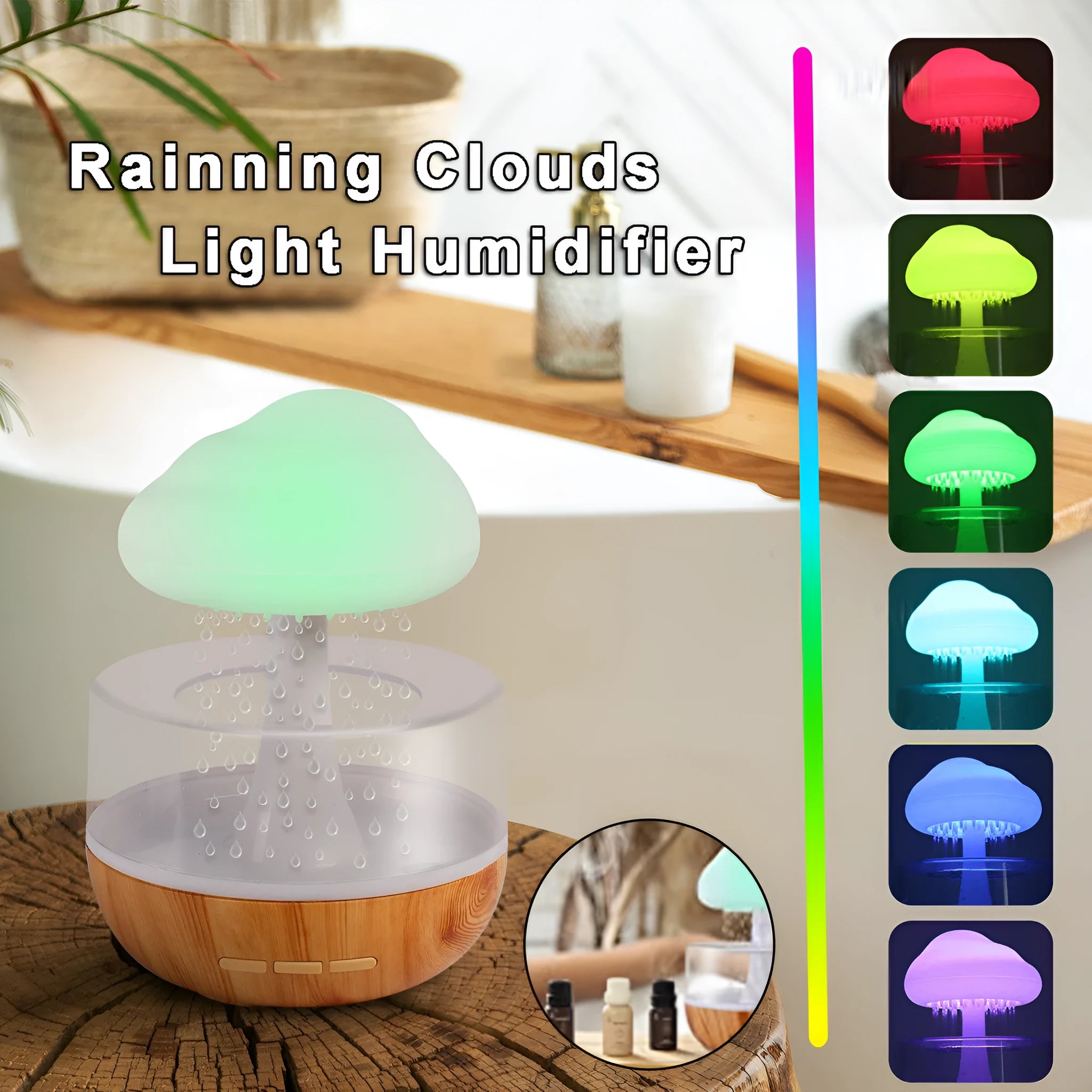 White cloud-shaped humidifier with LED night light on a table