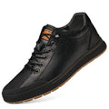Men's white matte leather flat heel trainers with a round toe, shown in hollow-out, four seasons and velvet-lined options.